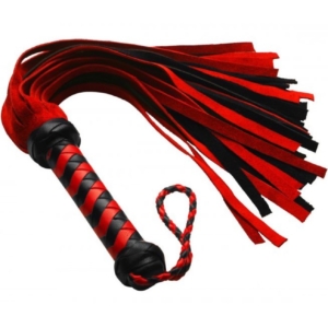 Red and black suede flogger